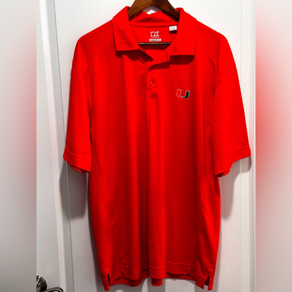 Cutter & Buck Men's University of Miami Short Sleeve collared shirt - CB DryTec